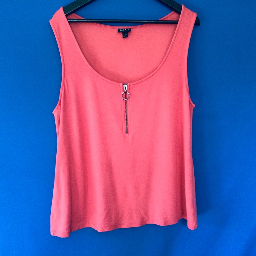 Torrid Size 2 Tank Top Zip Pull Salmon Pink Coral Rayon Blend